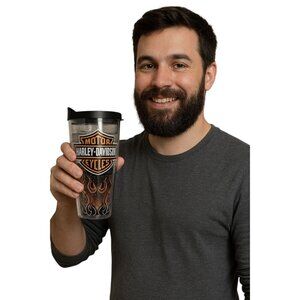 Harley Davidson MOTER CYCLE Tervis Hot Cold Travel Tumbler Cup FLAMES WINGS 24OZ